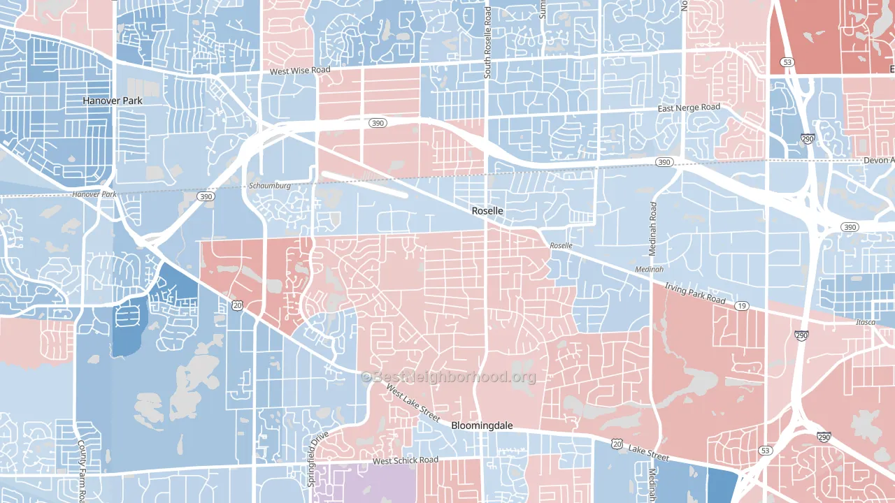 Roselle, IL block-group political-lean map