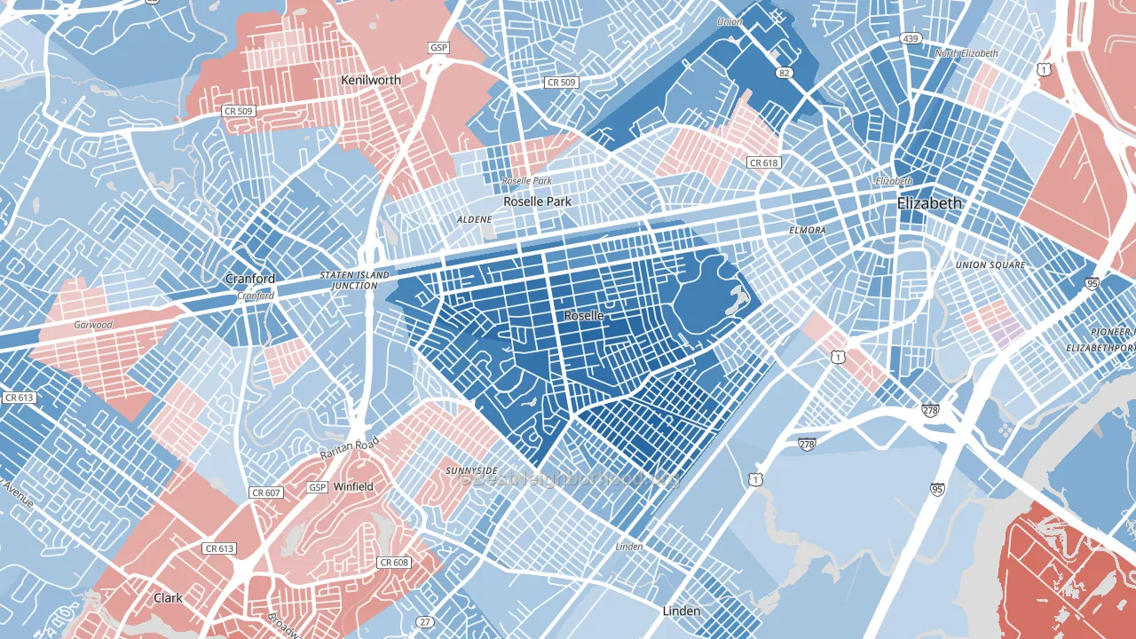 Roselle, NJ block-group political-lean map