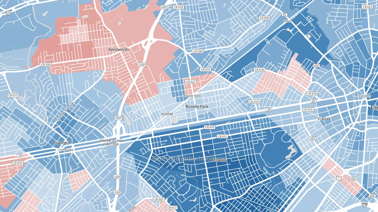 Roselle Park, NJ block-group political-lean map