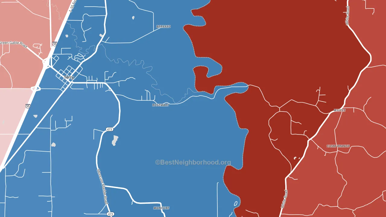 Rosemary, MS block-group political-lean map