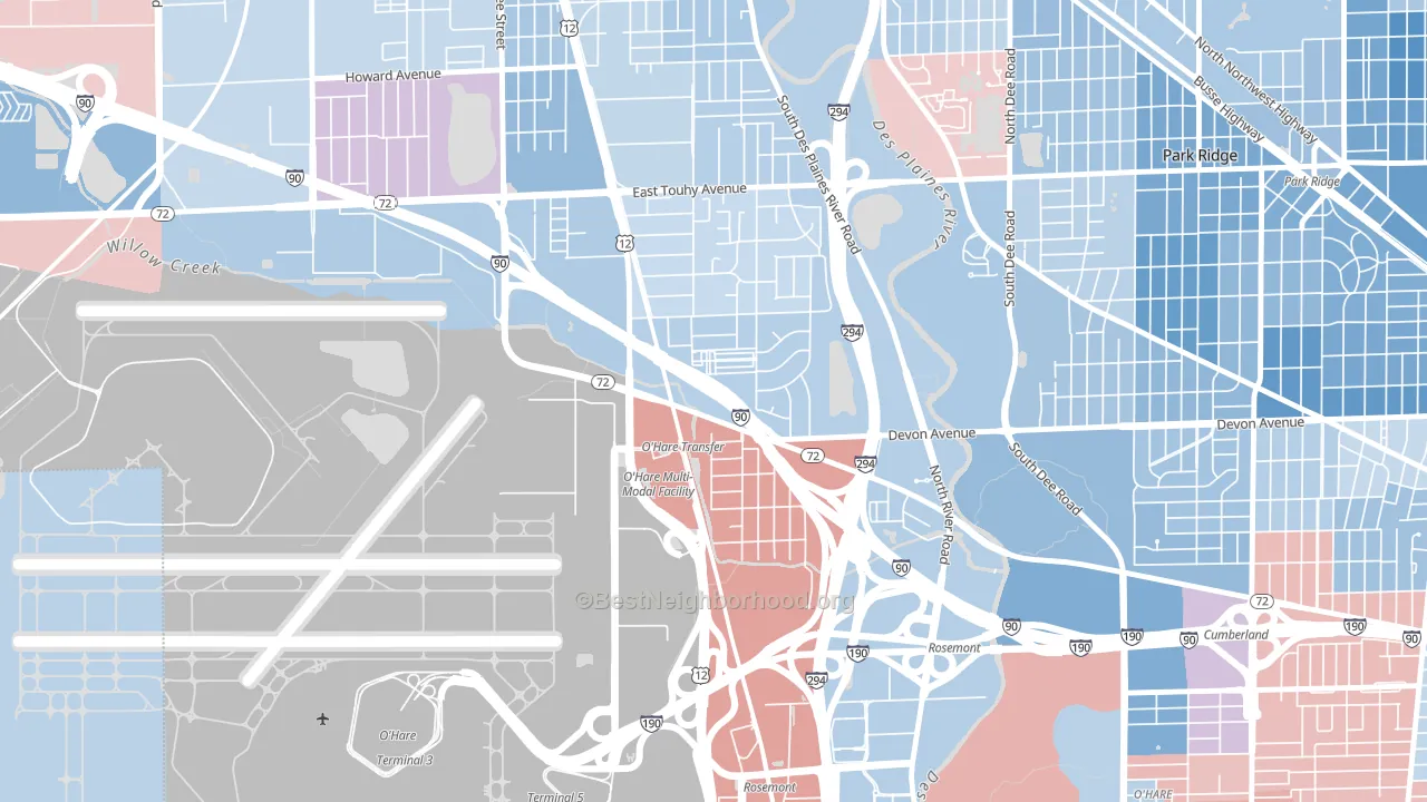 Rosemont, IL block-group political-lean map