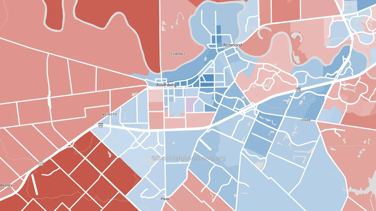 Rosenberg, TX block-group political-lean map