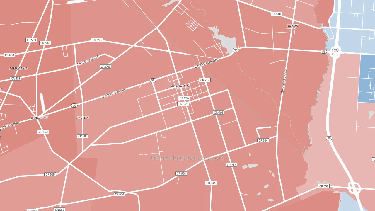 Rosenhayn, NJ block-group political-lean map