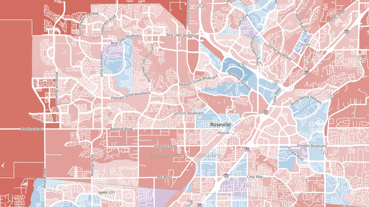 Roseville, CA block-group political-lean map