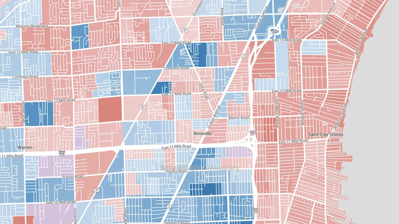 Roseville, MI block-group political-lean map