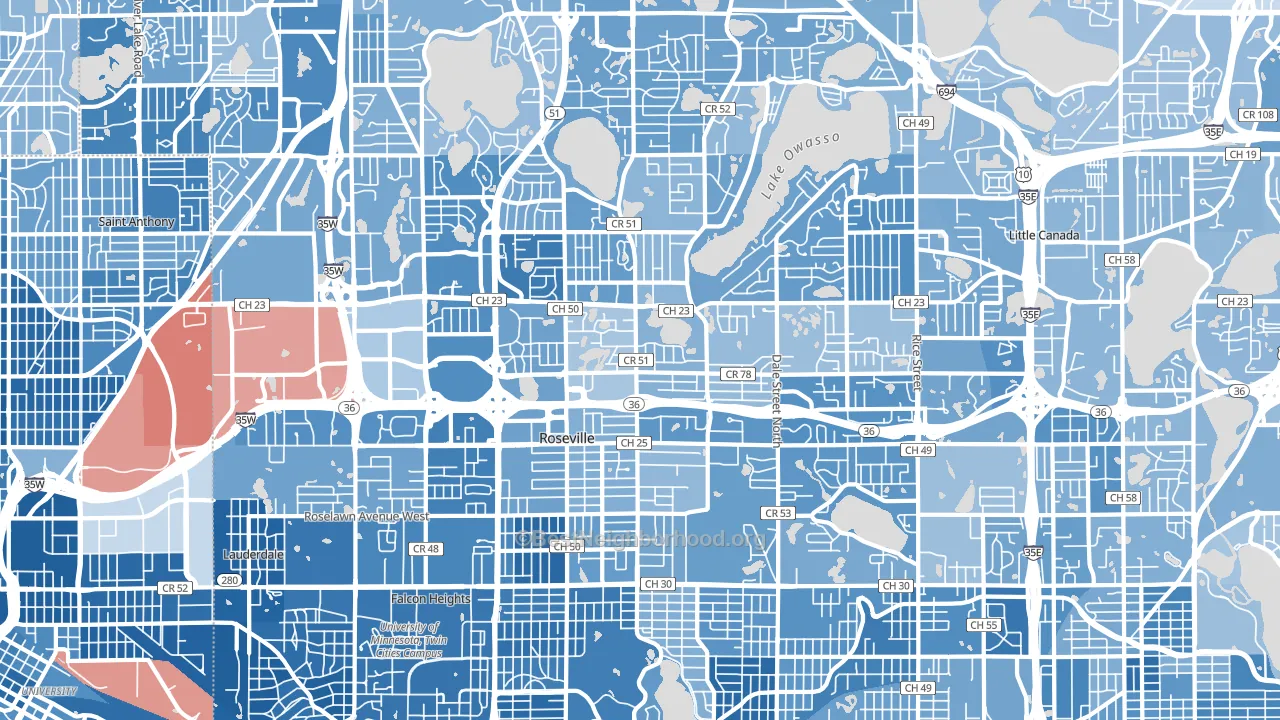 Roseville, MN block-group political-lean map