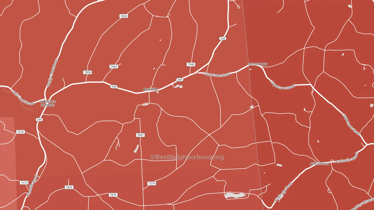 Roseville, PA block-group political-lean map
