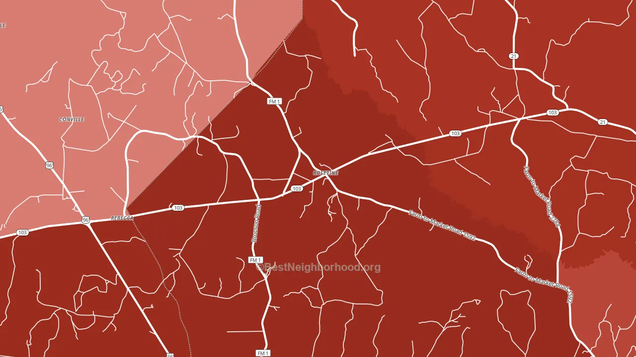 Rosevine, TX block-group political-lean map