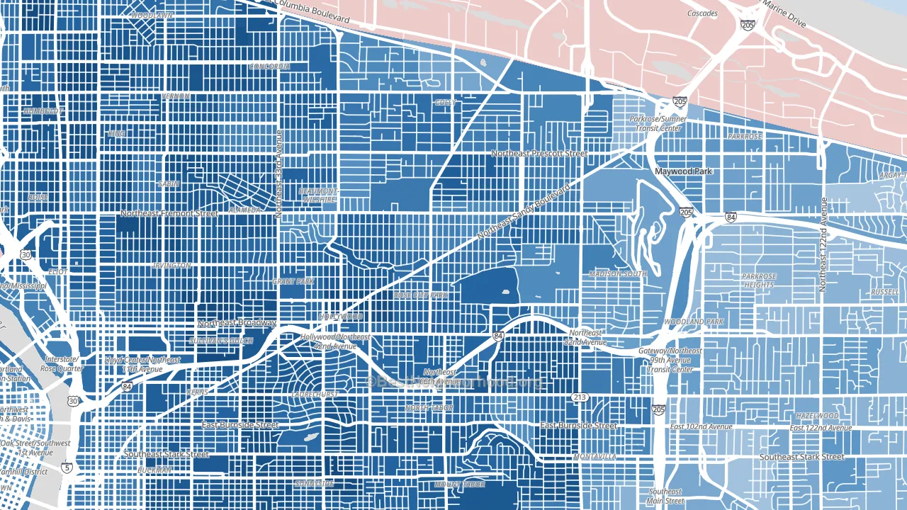 Roseway, Portland, OR block-group political-lean map