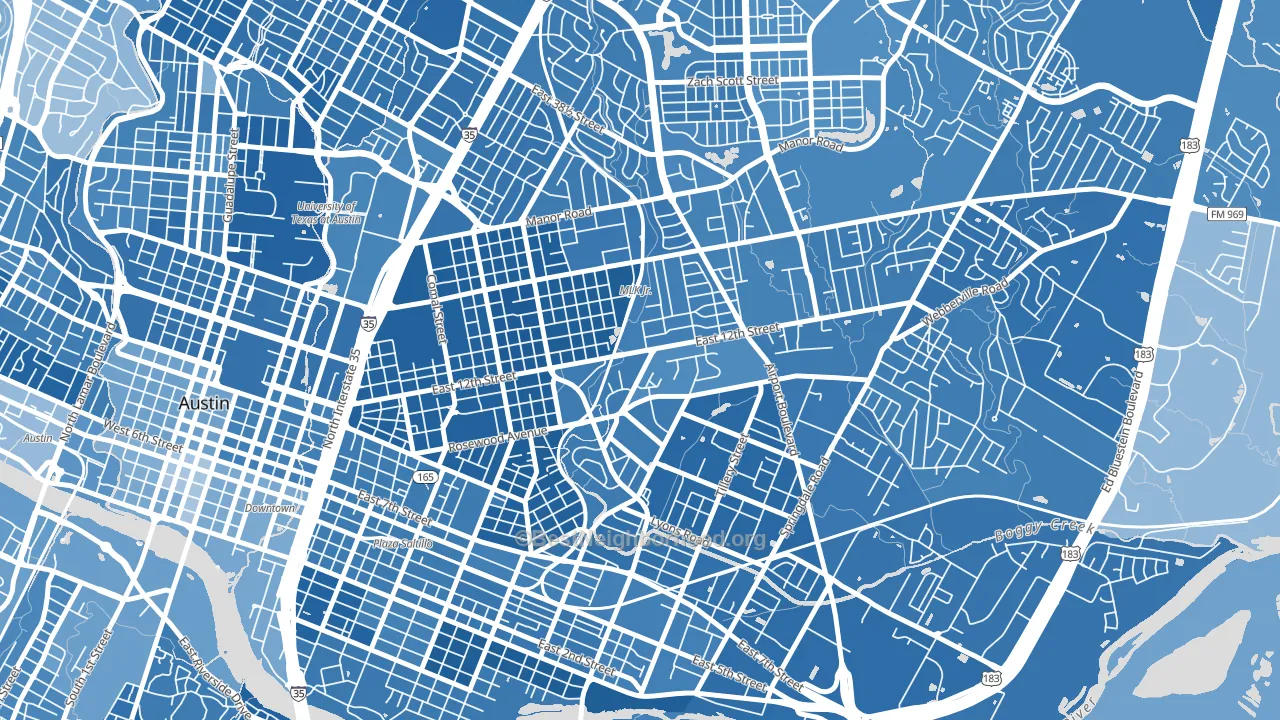 Rosewood, Austin, TX block-group political-lean map