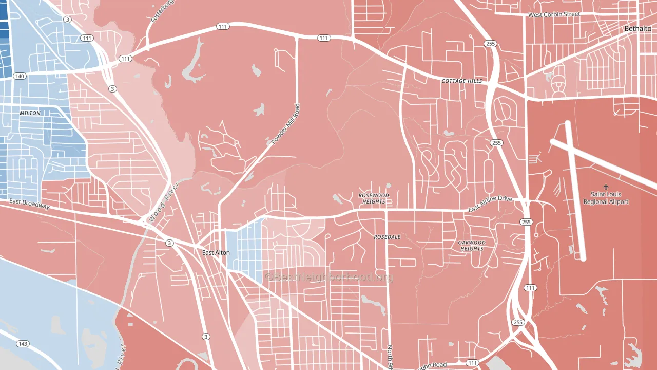 Rosewood Heights, IL block-group political-lean map
