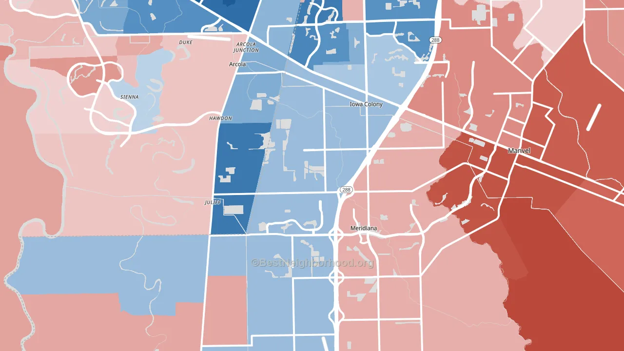 Rosharon, TX block-group political-lean map