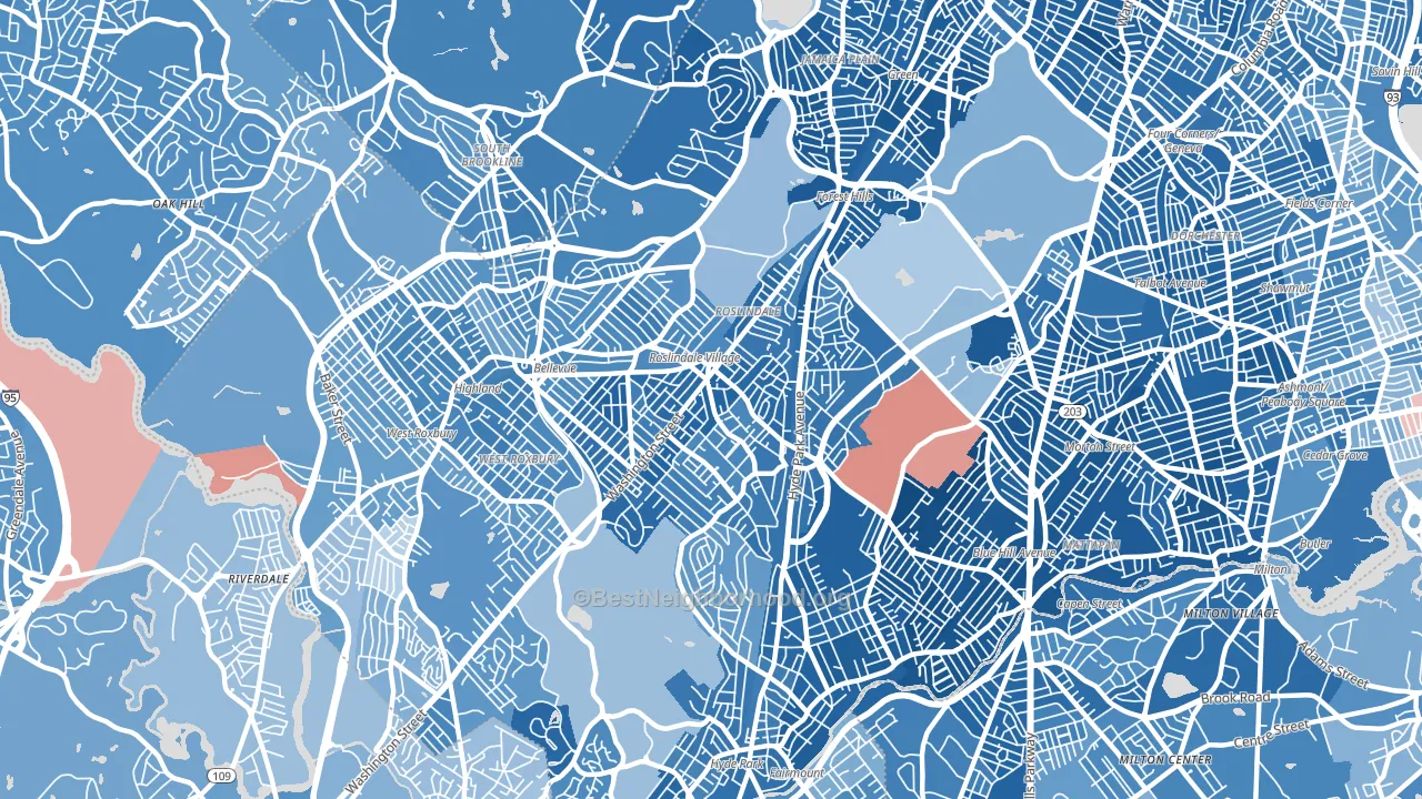 Roslindale, MA block-group political-lean map