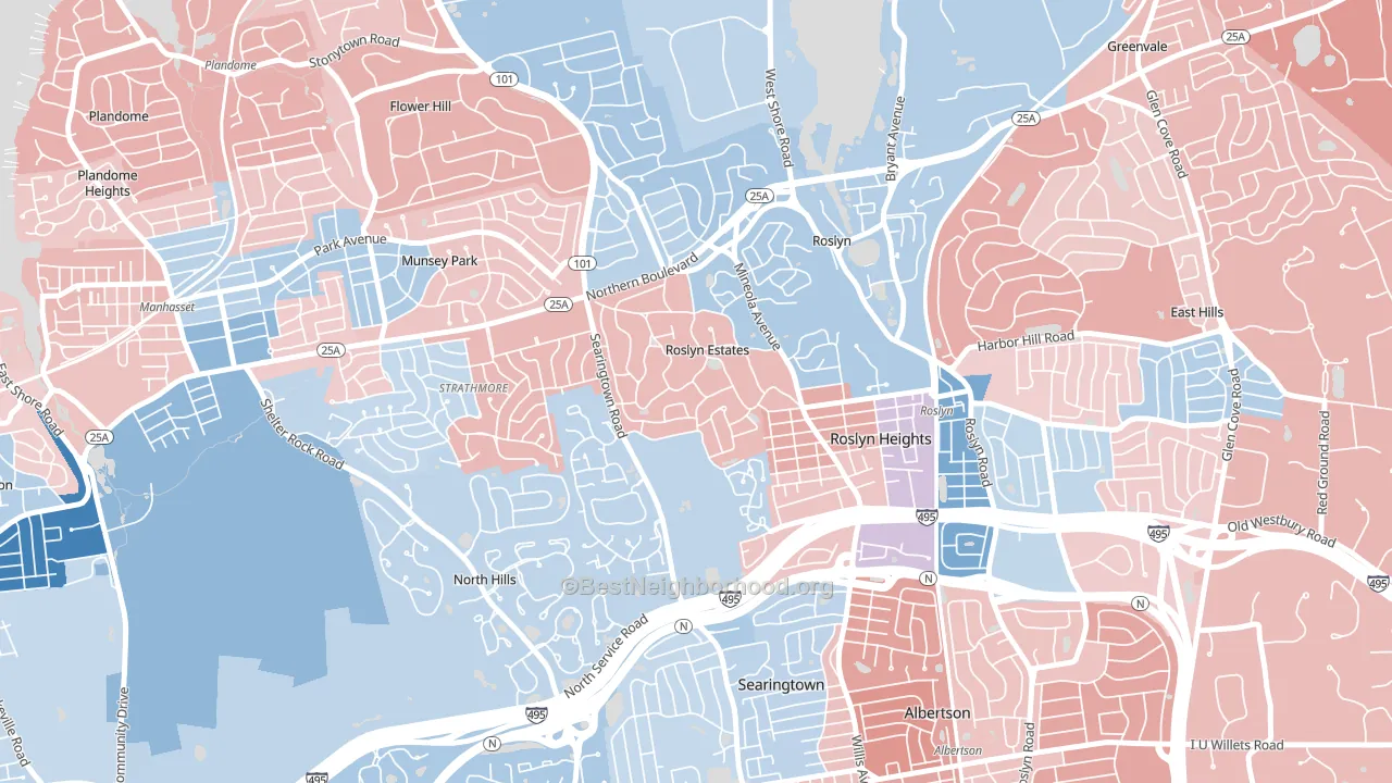 Roslyn Estates, NY block-group political-lean map