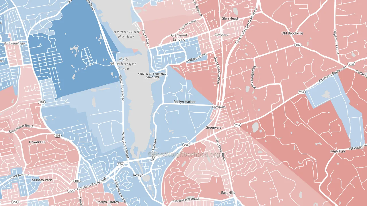 Roslyn Harbor, NY block-group political-lean map