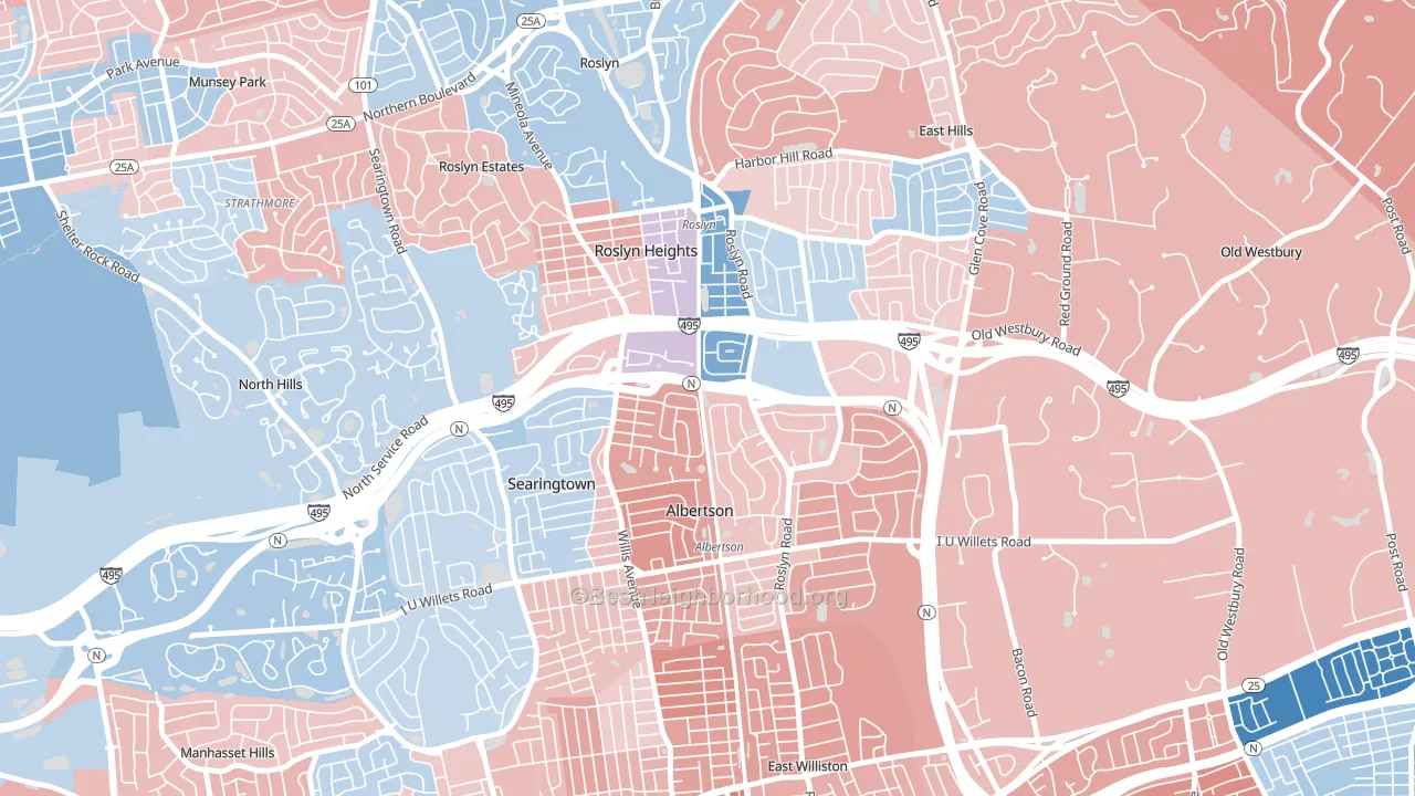 Roslyn Heights, NY block-group political-lean map
