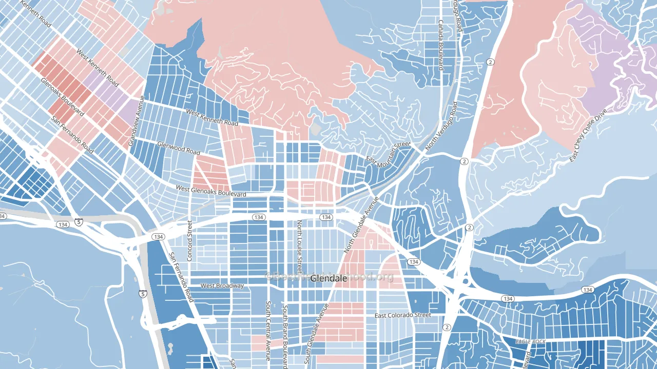 Rossmoyne, Glendale, CA block-group political-lean map
