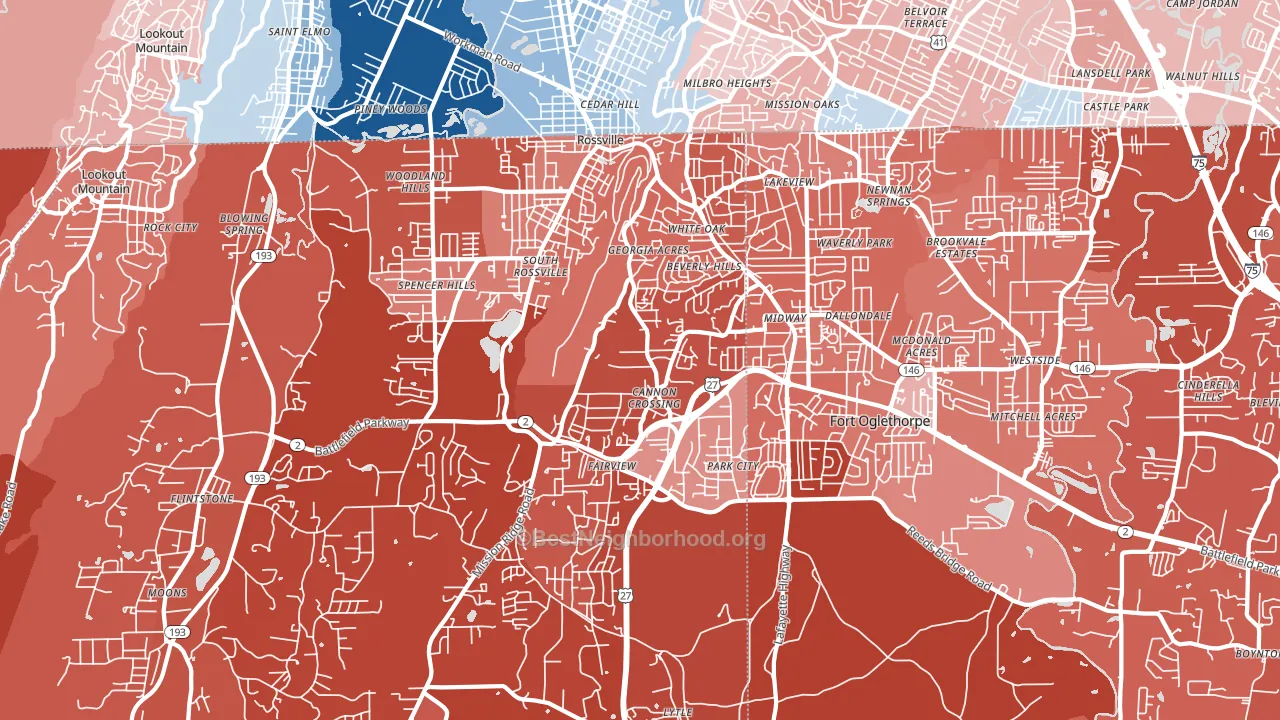 Rossville, GA block-group political-lean map