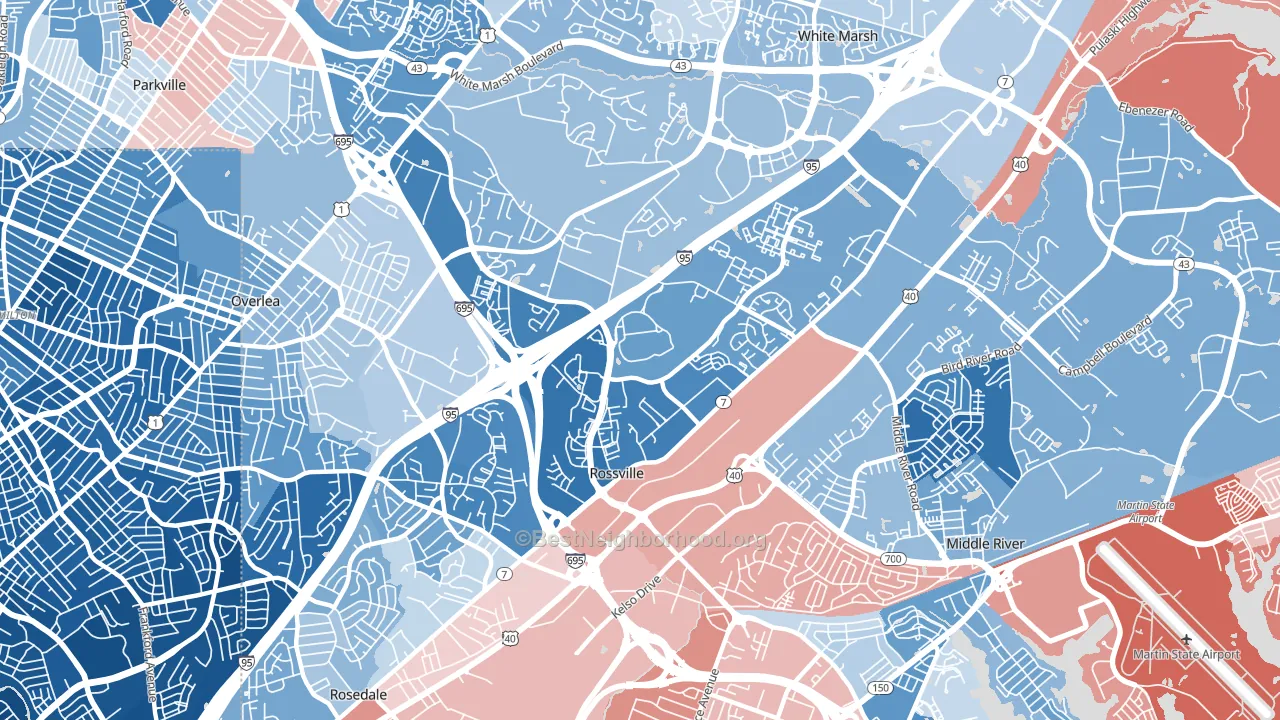 Rossville, MD block-group political-lean map