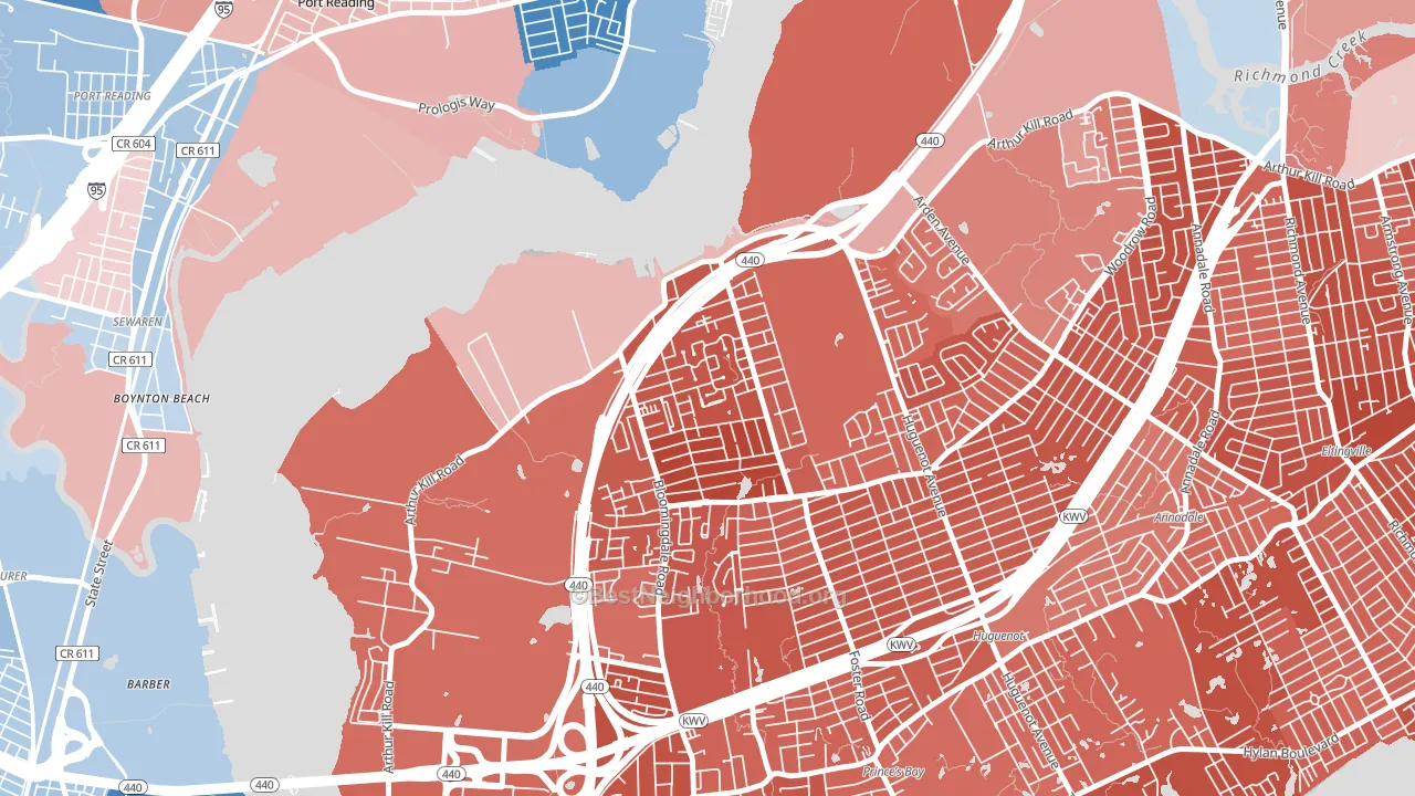 Rossville, Staten Island, NY block-group political-lean map