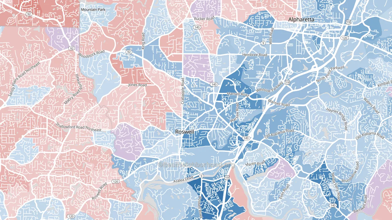 Roswell, GA block-group political-lean map
