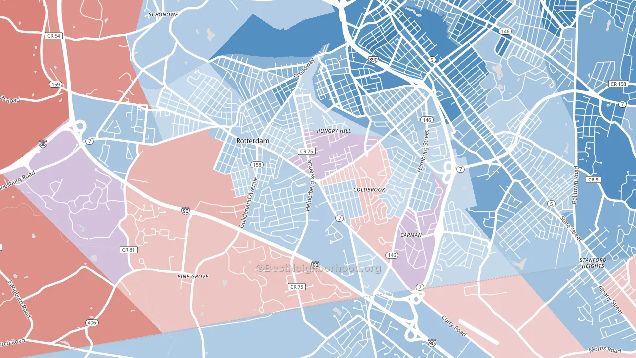 Rotterdam, NY block-group political-lean map