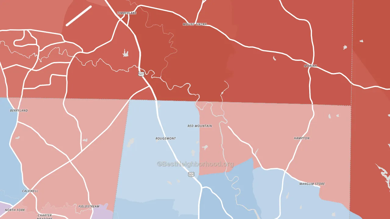 Rougemont, NC block-group political-lean map