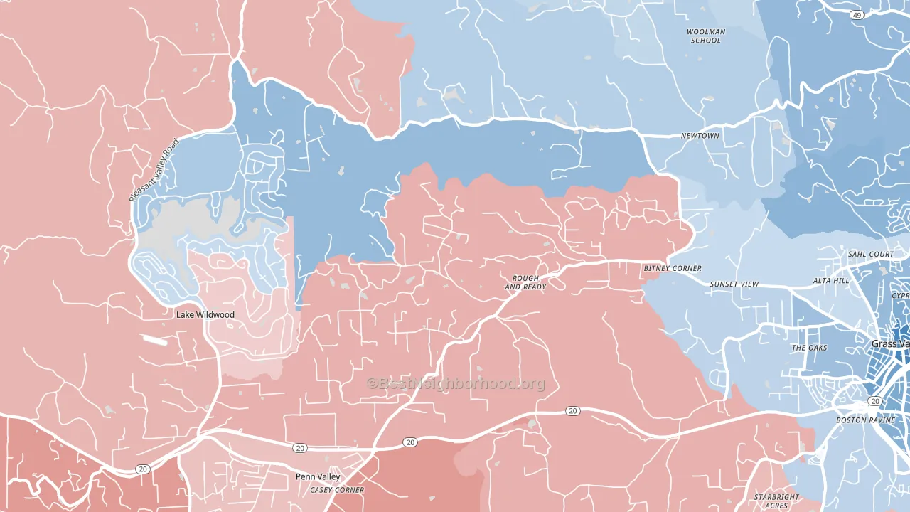 Rough And Ready, CA block-group political-lean map
