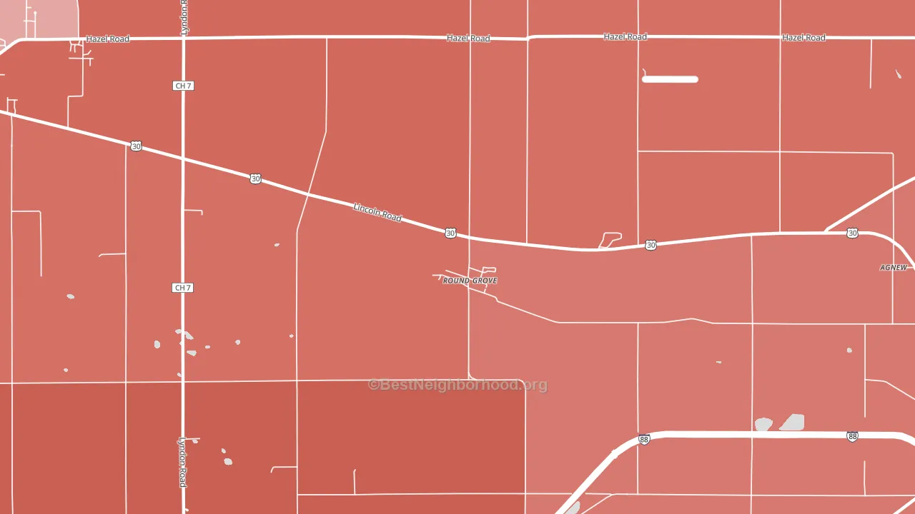 Round Grove, IL block-group political-lean map