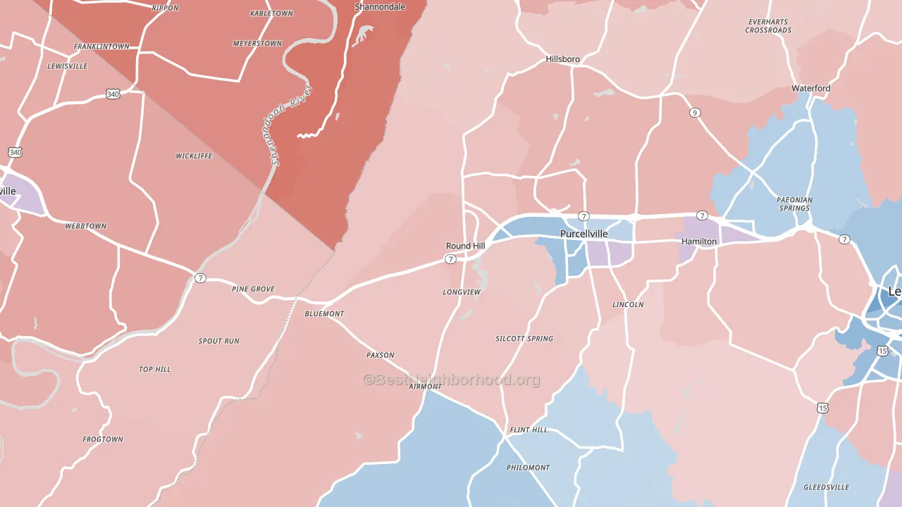 Round Hill, VA block-group political-lean map