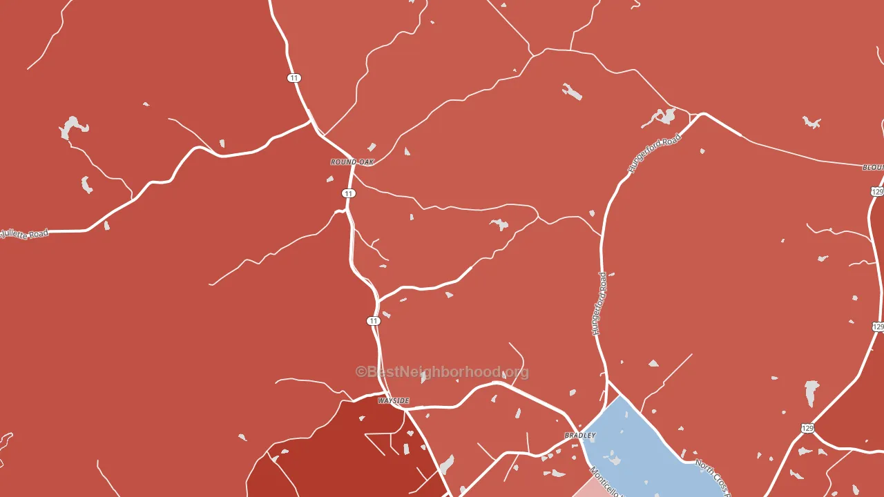 Round Oak, GA block-group political-lean map