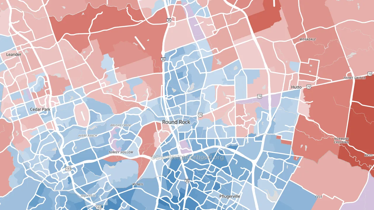 Round Rock, TX block-group political-lean map