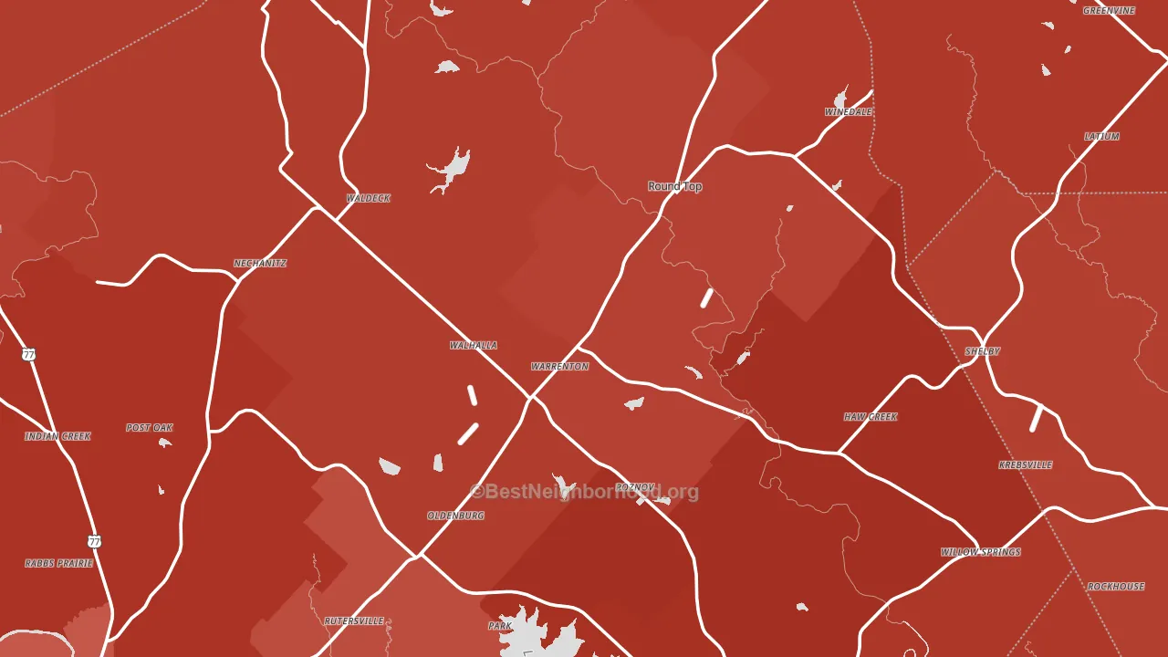 Round Top, TX block-group political-lean map