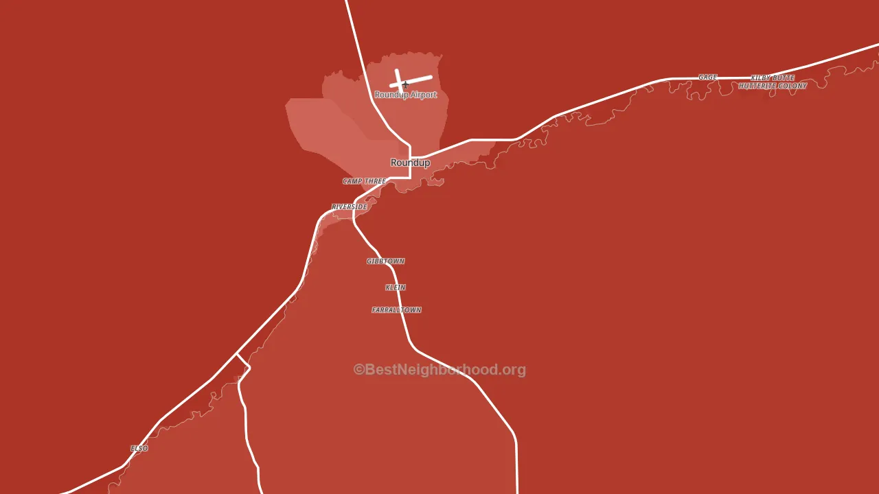 Roundup, MT block-group political-lean map