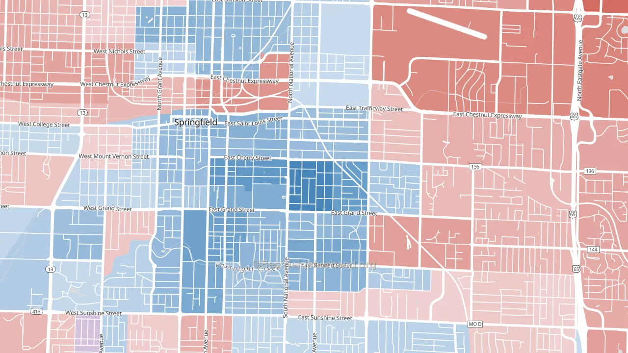 Rountree, Springfield, MO block-group political-lean map