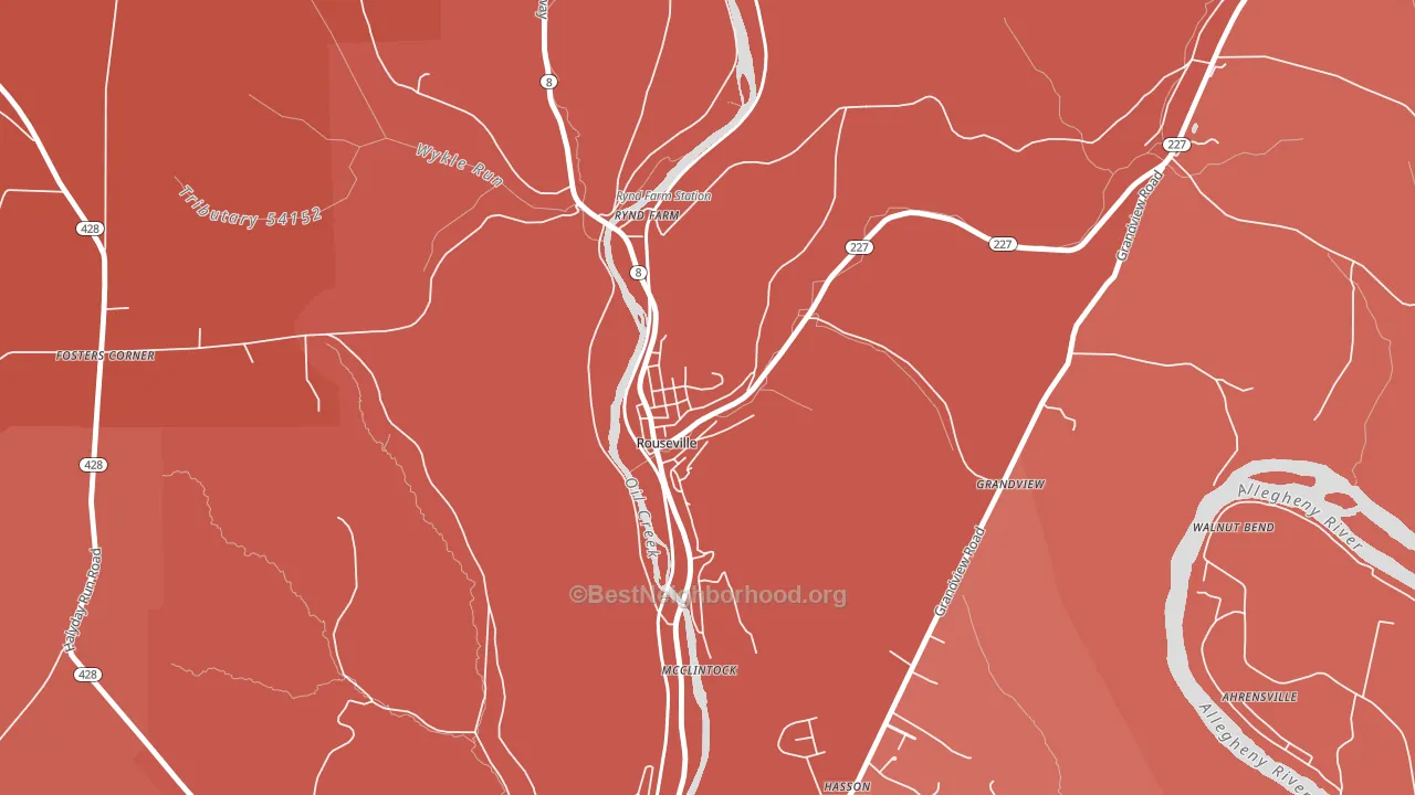 Rouseville, PA block-group political-lean map