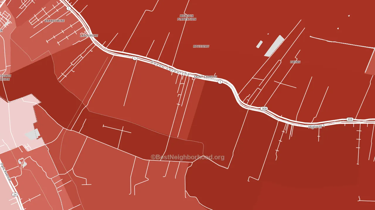 Rousseau, LA block-group political-lean map
