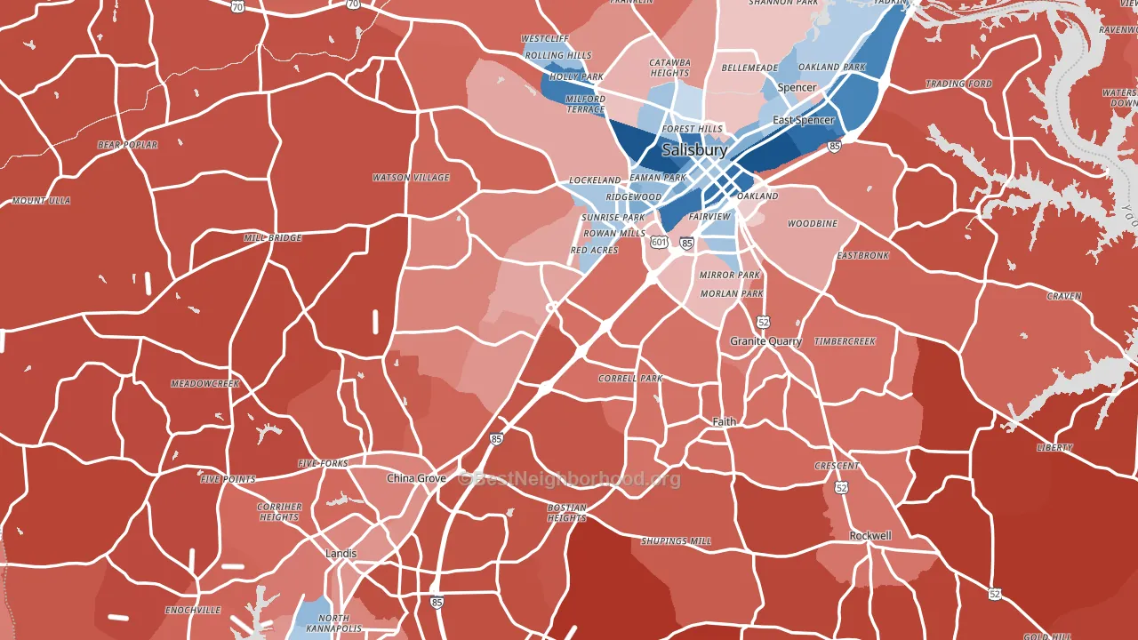 Rowan County, NC block-group political-lean map