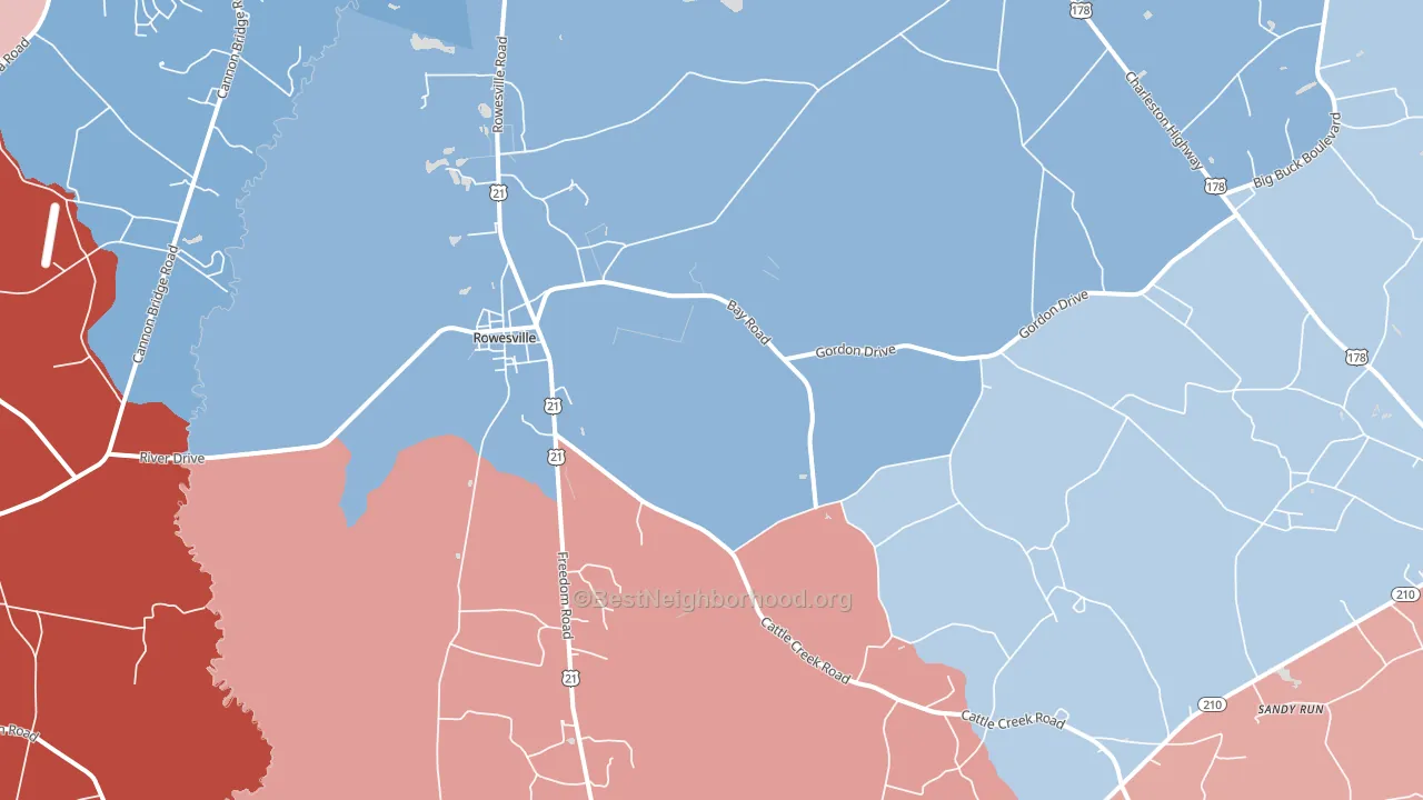 Rowesville, SC block-group political-lean map