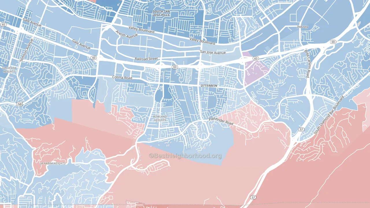 Rowland Heights, CA block-group political-lean map
