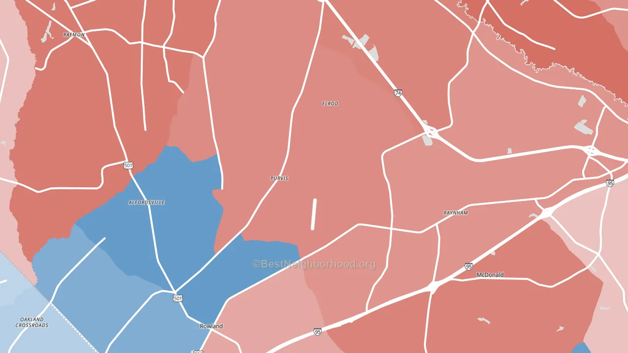Rowland, NC block-group political-lean map