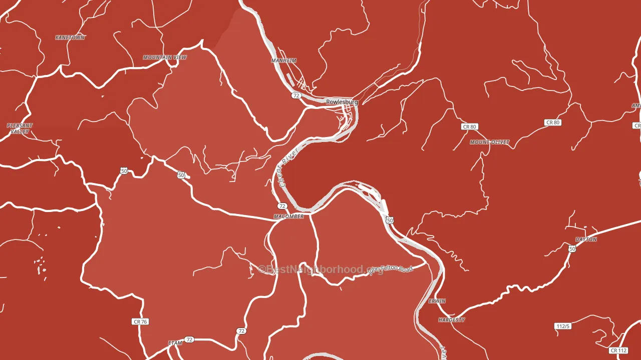 Rowlesburg, WV block-group political-lean map