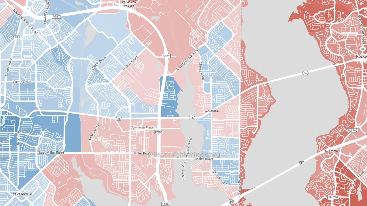 Rowlett, TX block-group political-lean map