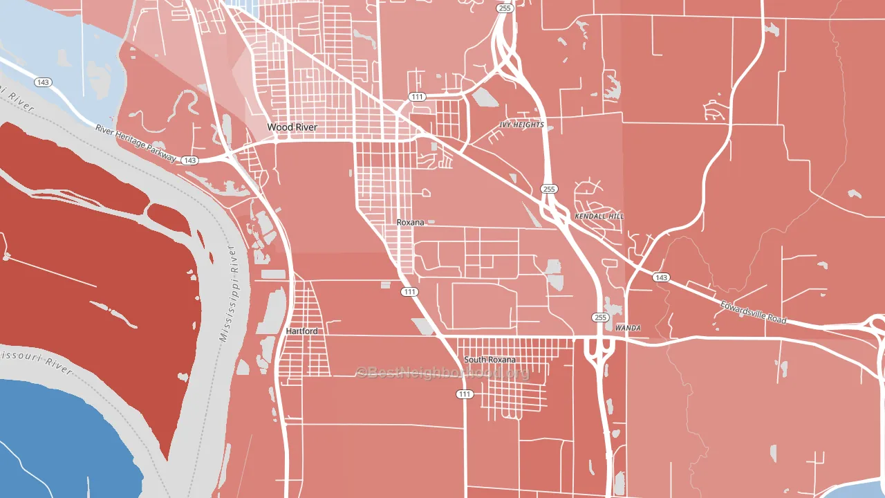 Roxana, IL block-group political-lean map