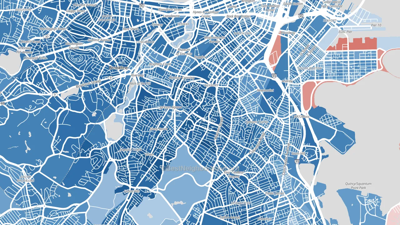 Roxbury, Boston, MA block-group political-lean map