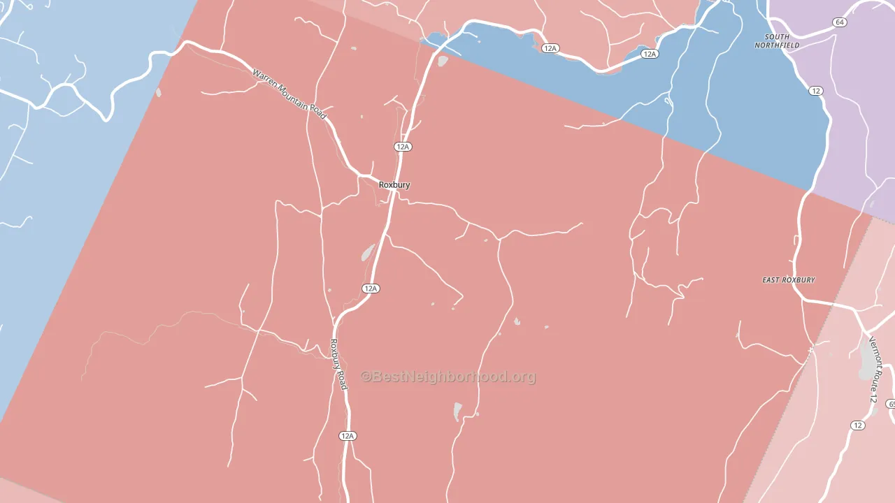 Roxbury, VT block-group political-lean map