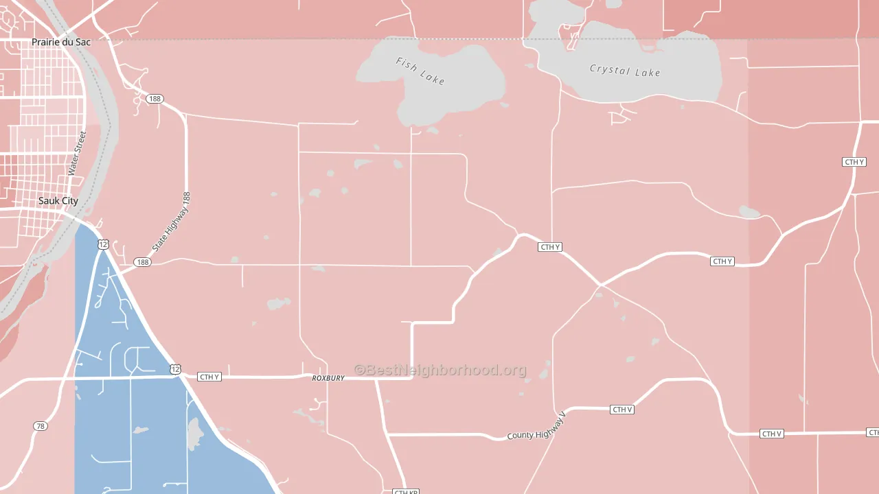 Roxbury, WI block-group political-lean map