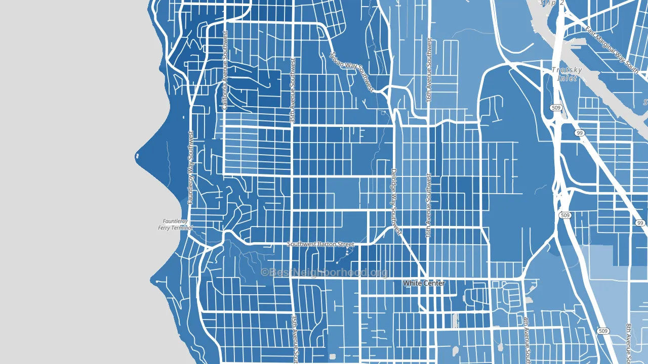 Roxhill, Seattle, WA block-group political-lean map