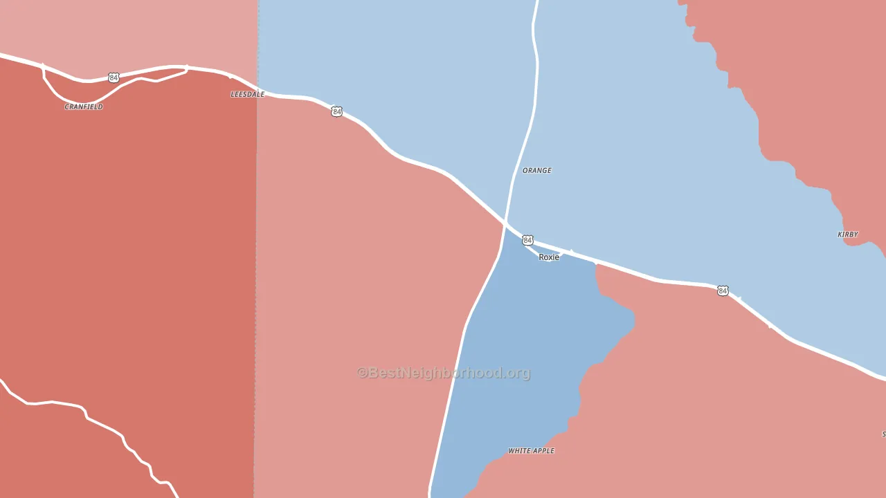 Roxie, MS block-group political-lean map