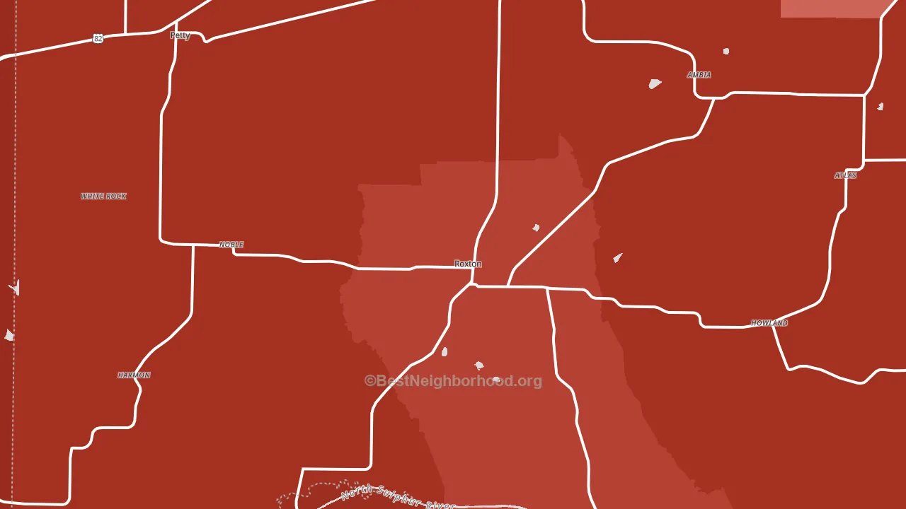 Roxton, TX block-group political-lean map